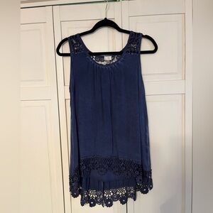 Elegant Blue Lace Trim Women's Top